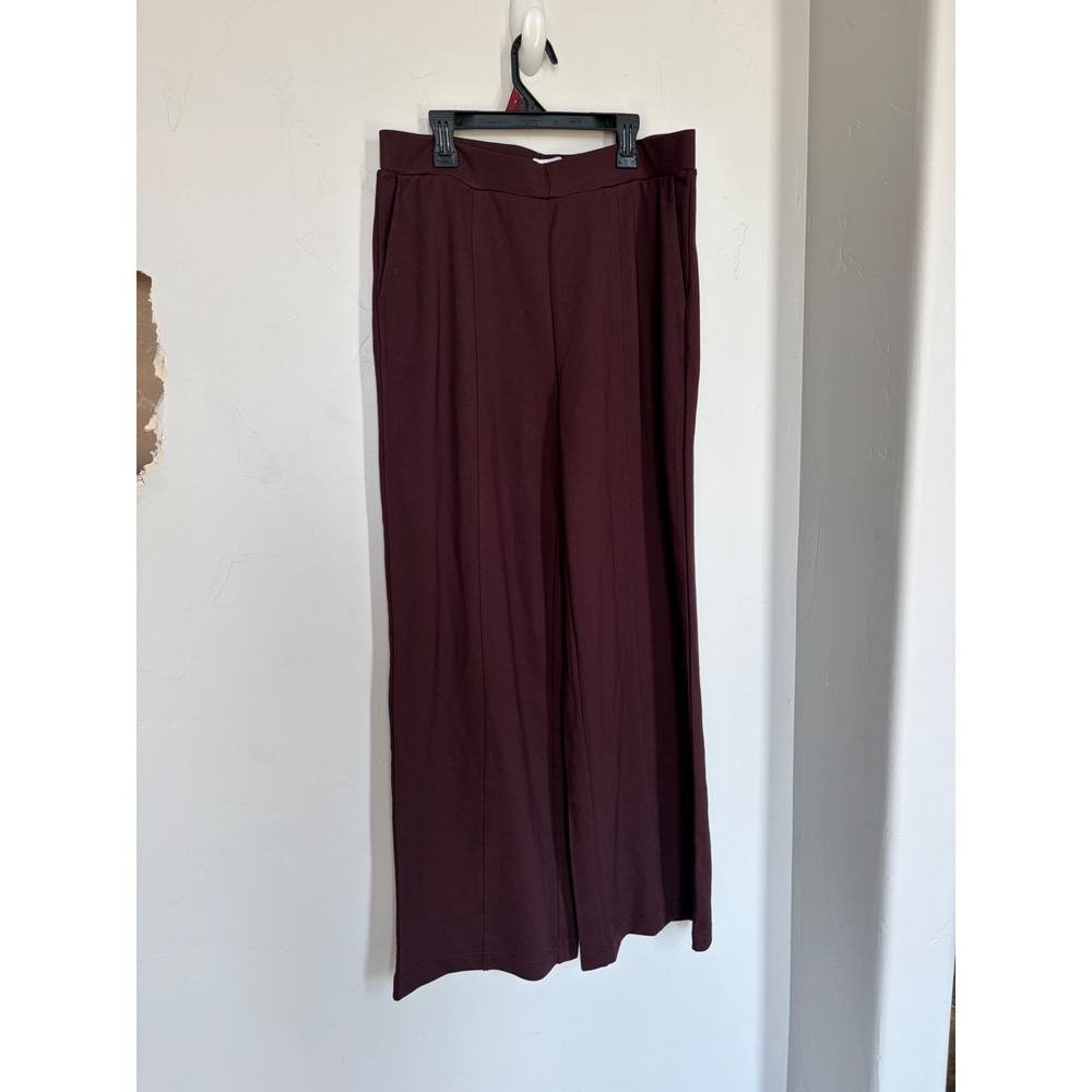 Mango MNG Burgundy Wide Leg Pintuck Trousers Womens Medium High Rise Knit Pants